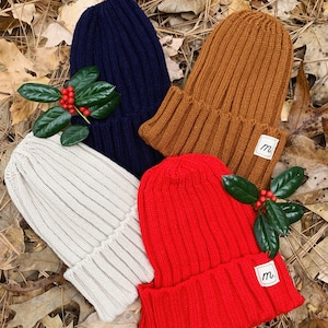 Winter Beanie / ribbed watch cap skullcap hat cold weather manitou logo one size fits all red brown blue white