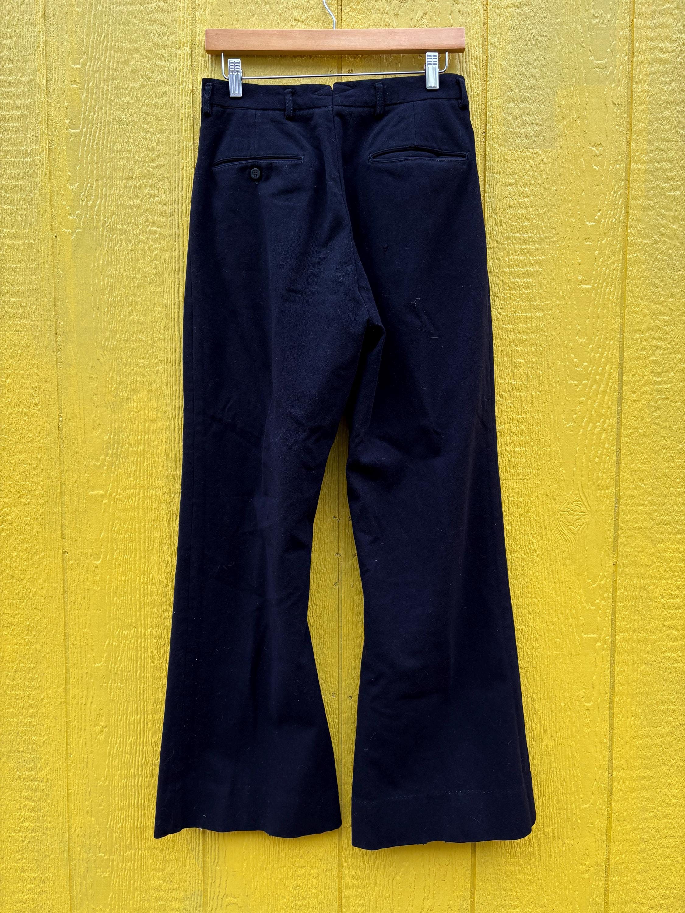 Vintage WWII Navy Blue Wool USN Bell Bottom Pants Waist 28