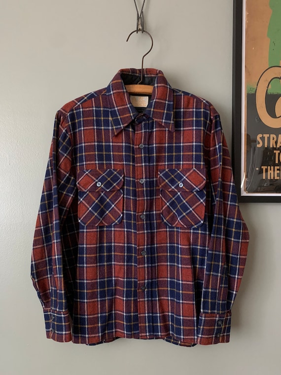 1970s Kings Road Full Cut Wool Plaid Flannel / vin