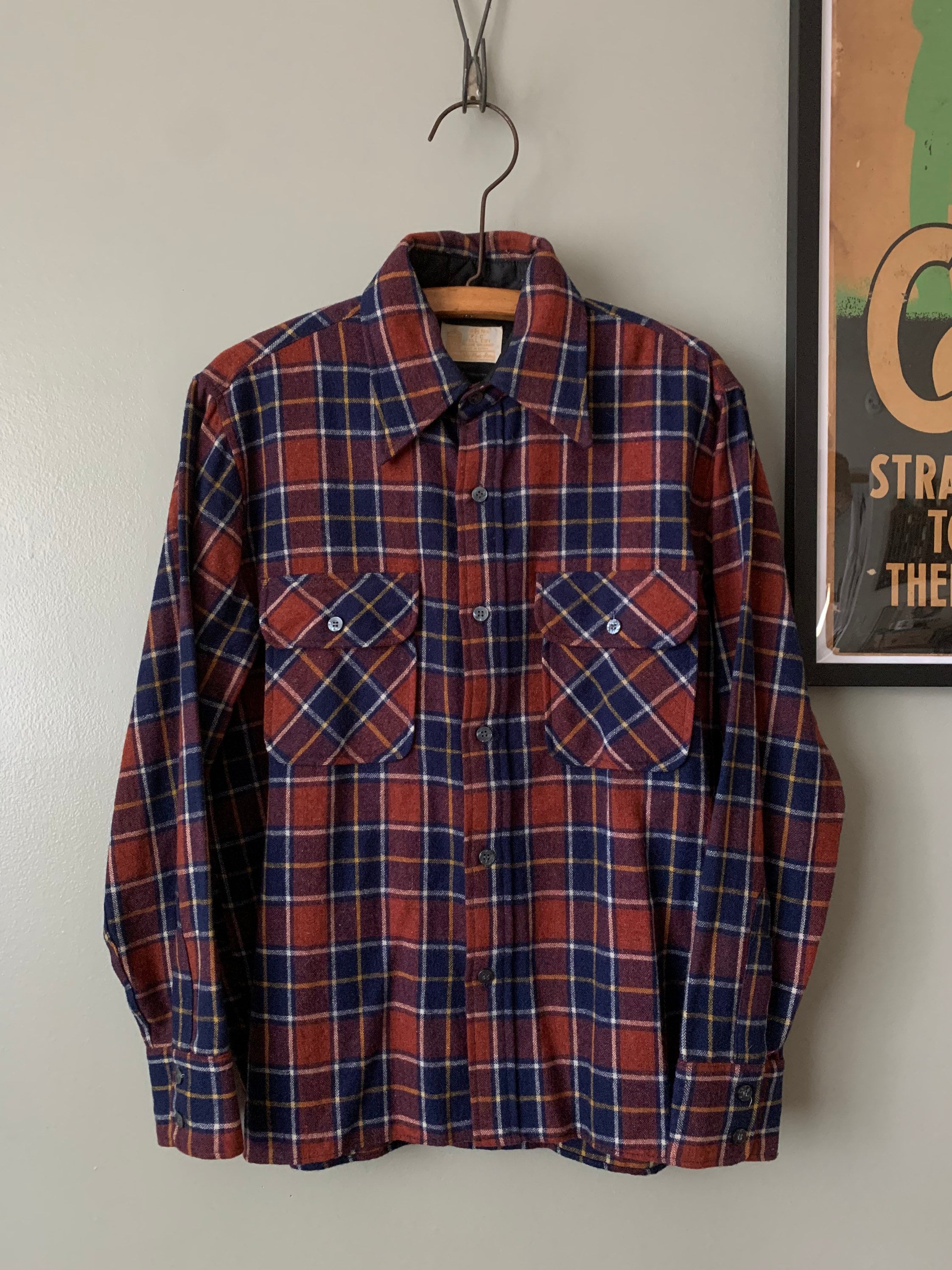 1970s Kings Road Full Cut Wool Plaid Flannel / Vintage 70's