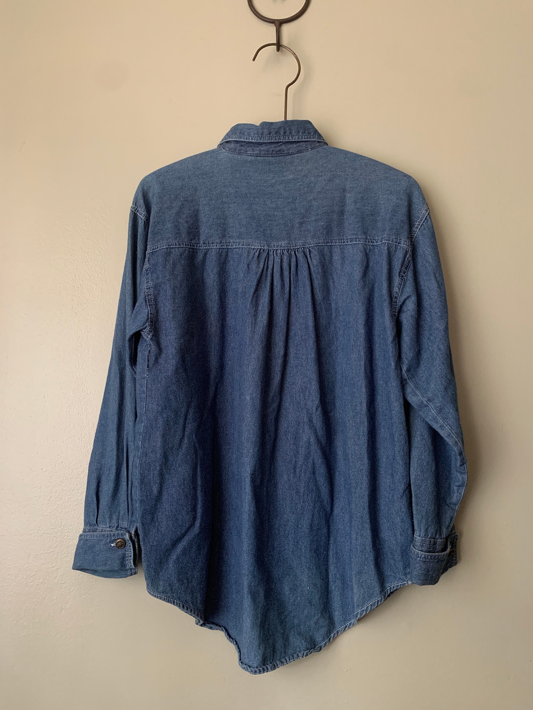 1990s Bonjour Denim Blouse / Vintage 90's Jean Cotton Button