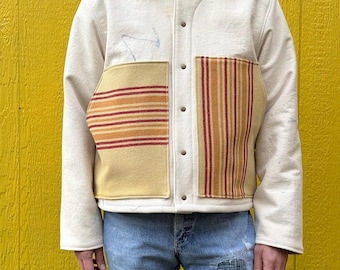 Manitou Handmade -  canvas chore jacket size M-L / vintage blanket lined jacket canvas and wool coat medium large unisex