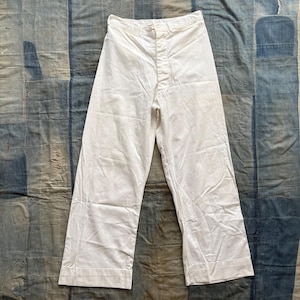 Vintage USN Sailor Pants / US Navy wide leg white cotton high waisted sailor pants waist 30”