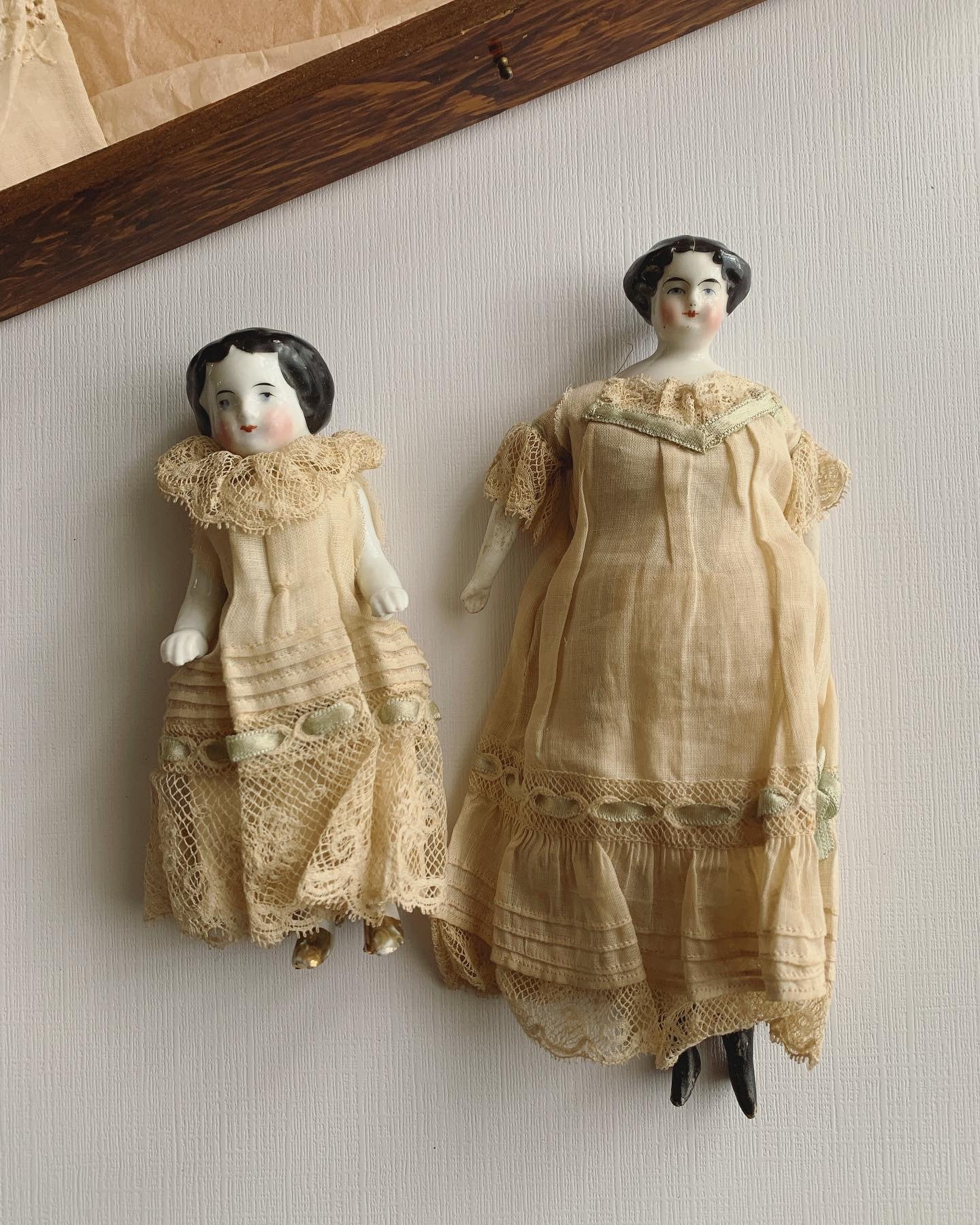 19th Century Porcelain Doll Set of Two Antique Vintage 1800s