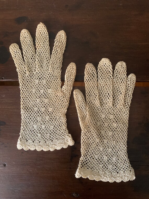 Antique 1900s Victorian Bridal Net Gloves / Edwar… - image 5