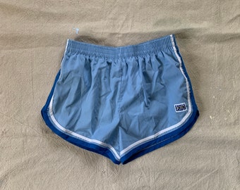 1980s Laguna Blue Swim Trunks / vintage 80's 70's short athletic shorts small waist 26" to 29"