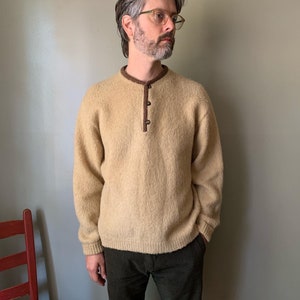 1950s Rinardo Shaggy Mohair Henley Sweater / vintage 50’s warm winter pullover wool blend medium large rare