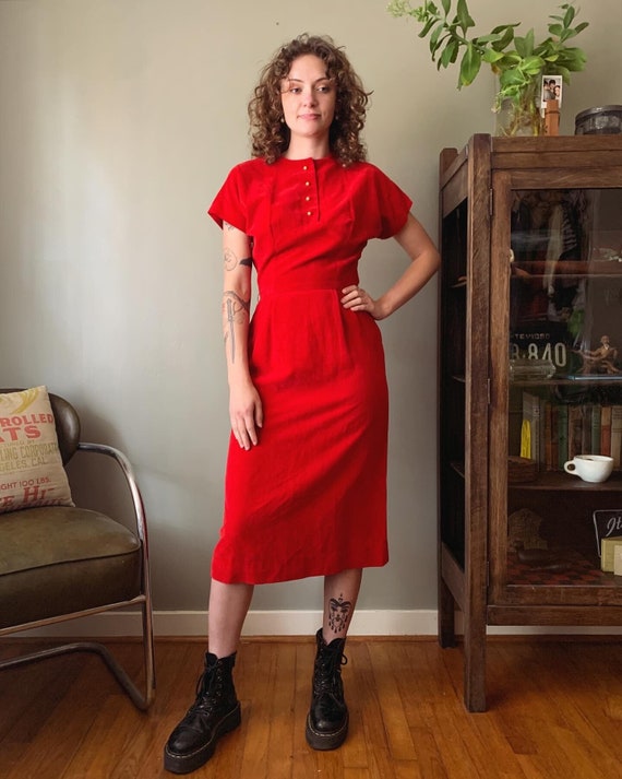 1950s Carol King Red Velvet Dress / vintage 50’s … - image 1