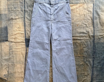 Pantalones acampanados de pana azul vintage de los años 70, pierna ancha, talla pequeña / cintura 29” / 29x26