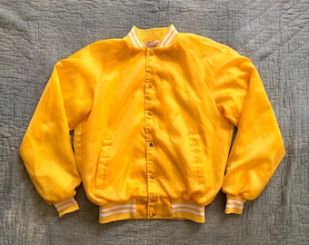 Vintage 1980s Bright Yellow Bomber Jacket - Medium / 80’s athletic varsity nylon bomber size M Whang made in USA