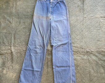 Vintage 1970s Levi’s High Waisted Jeans - waist 27” / 70’s wide leg light wash sailor faded denim Levis made in USA 27x33