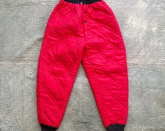 Vintage 1980s Red Quilted Thermal Pants Waist 28” to 34”