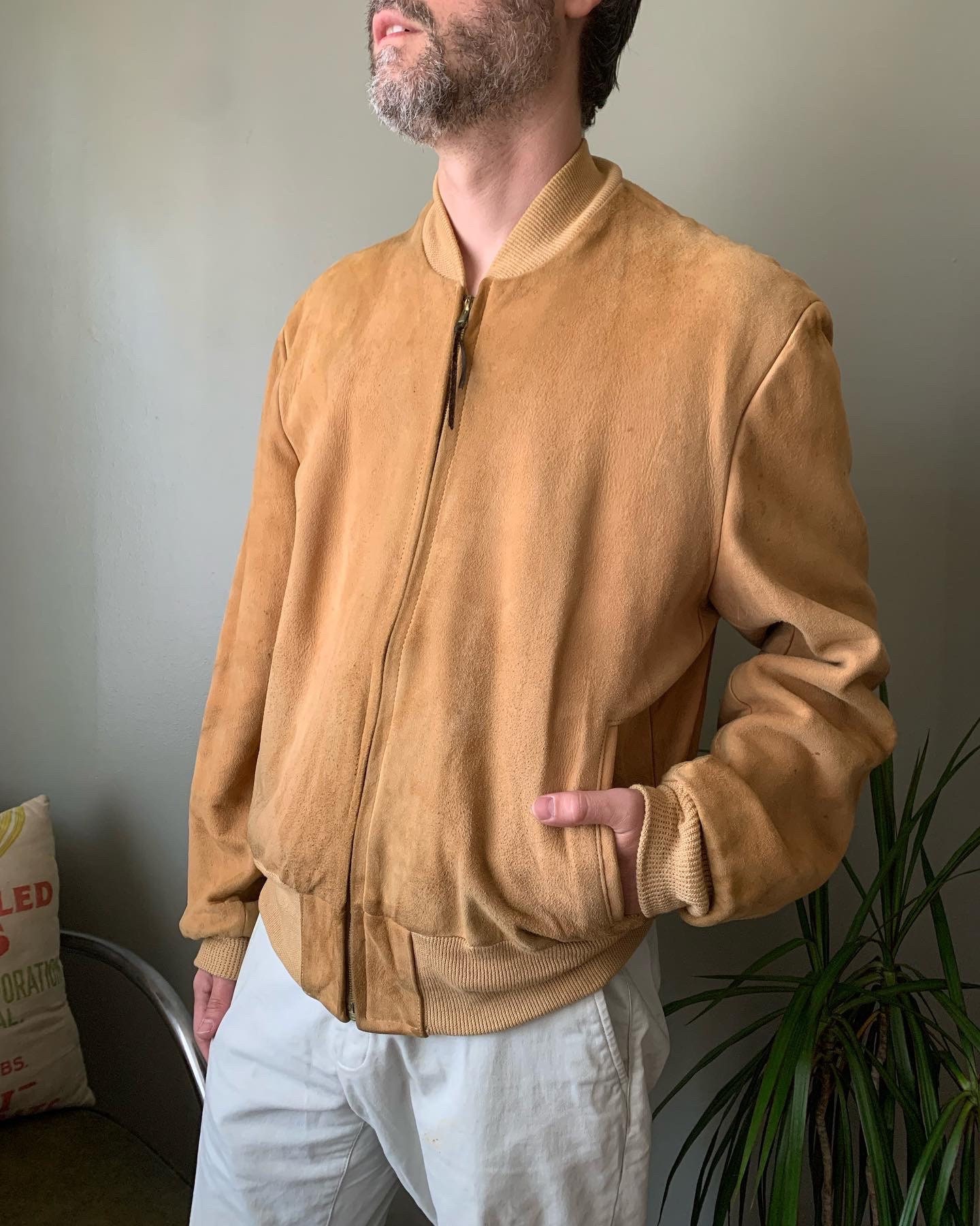 1950s Appalachian Tan Suede Bomber Jacket / Vintage 50's Real