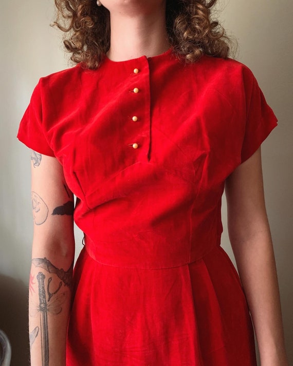 1950s Carol King Red Velvet Dress / vintage 50’s … - image 2