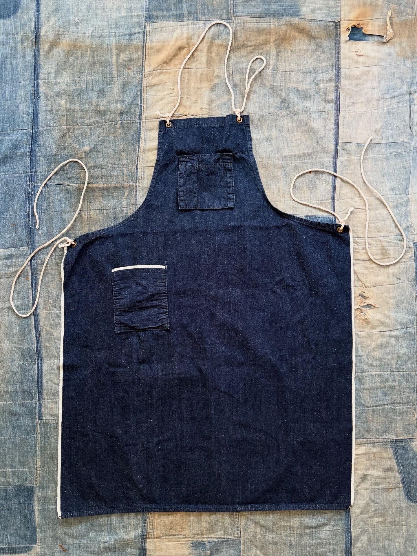 VINTAGE DENIM APRON ② Vintage 1960s Selvedge Denim Shop Apron With Grommets / 50's