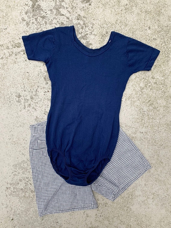 1960s Navy Blue Poly Leotard / Vintage Medium Danc