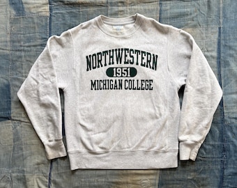 Y2K Champion Reverse Weave Northwestern Michigan College Sweatshirt S-M / 2000’s crewneck pullover sweat heather grey small medium