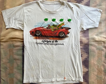 Vintage 1980s Alligator Green and Dangerous Tee / 80's 1987 Gator