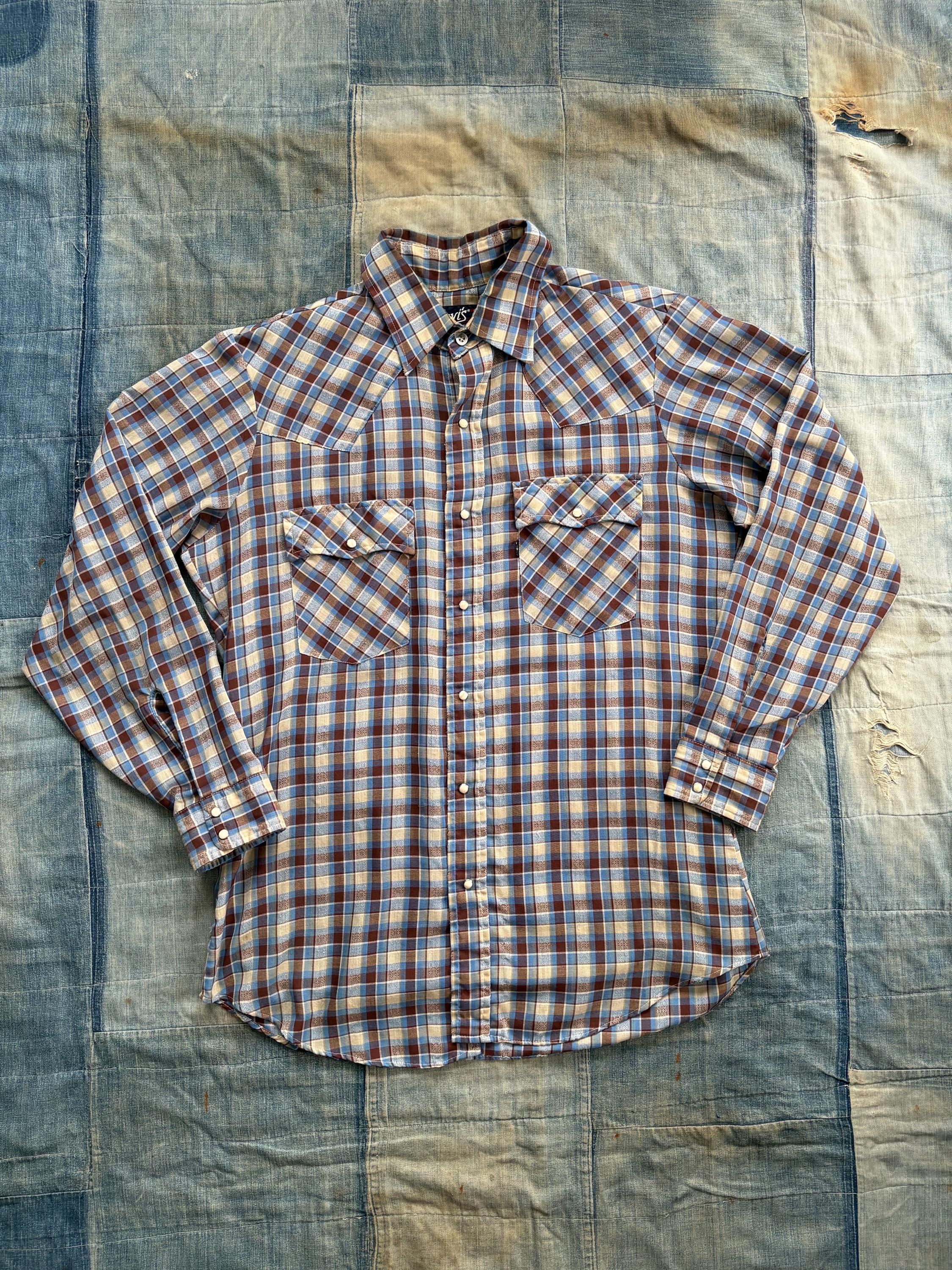 Vintage 1970's Levi's Pearl Snap Western Shirt / 79's Cowboy Plaid