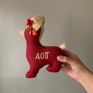 1940s-1950s Alpha Omicron Pi Sorority Mascot Stuffed Animal / vintage 40’s 50’s University of Alabama fraternal souvenir stuffed toy