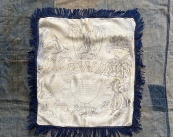 Vintage 40s Souvenir Silk Fringed Pillow Covers / Vintage 40s Silk