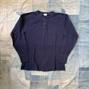Vintage L.L. Bean Navy Blue  Long Sleeve Thermal Shirt XL / double fabric duofold warm henley tee extra large
