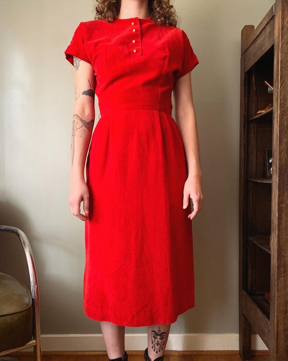 1950s Carol King Red Velvet Dress / vintage 50’s … - image 3