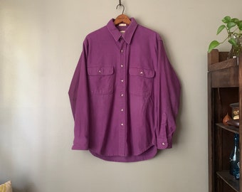 Vintage St. John's Bay Purple Chamoix Cloth Button Up Shirt 1980's 1990's made in USA size large