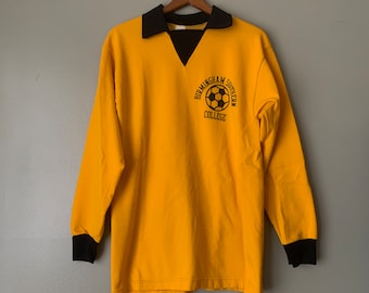 1970s Birmingham Souther College Long Sleeve Soccer Jersey / vintage 70's Russell Athletic yellow and black tee shirt size L