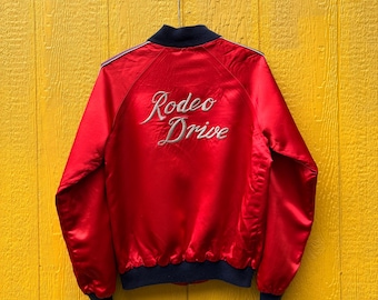 Vintage 1970s Rodeo Drive Satin Bomber Jacket - Medium / 70’s 80’s Tricia Kelly Wearable Status red jacket movie tv show