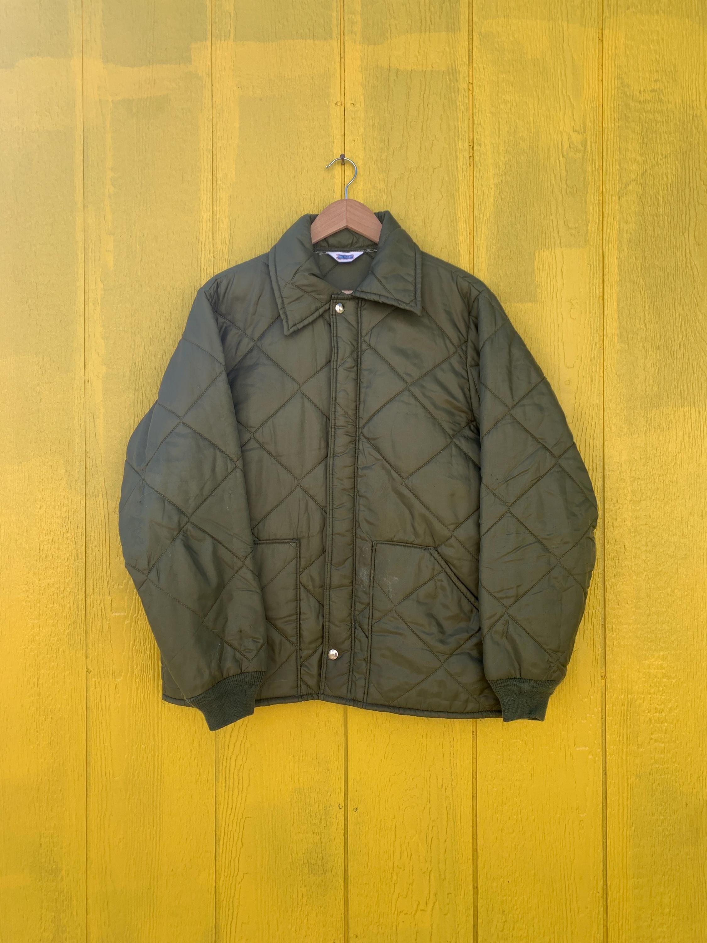 Buy 1980s Olive Green Big Smith Quilted Jacket Vintage 80s Diamond Quilt Thermal Coat Large Xl Online in India Etsy