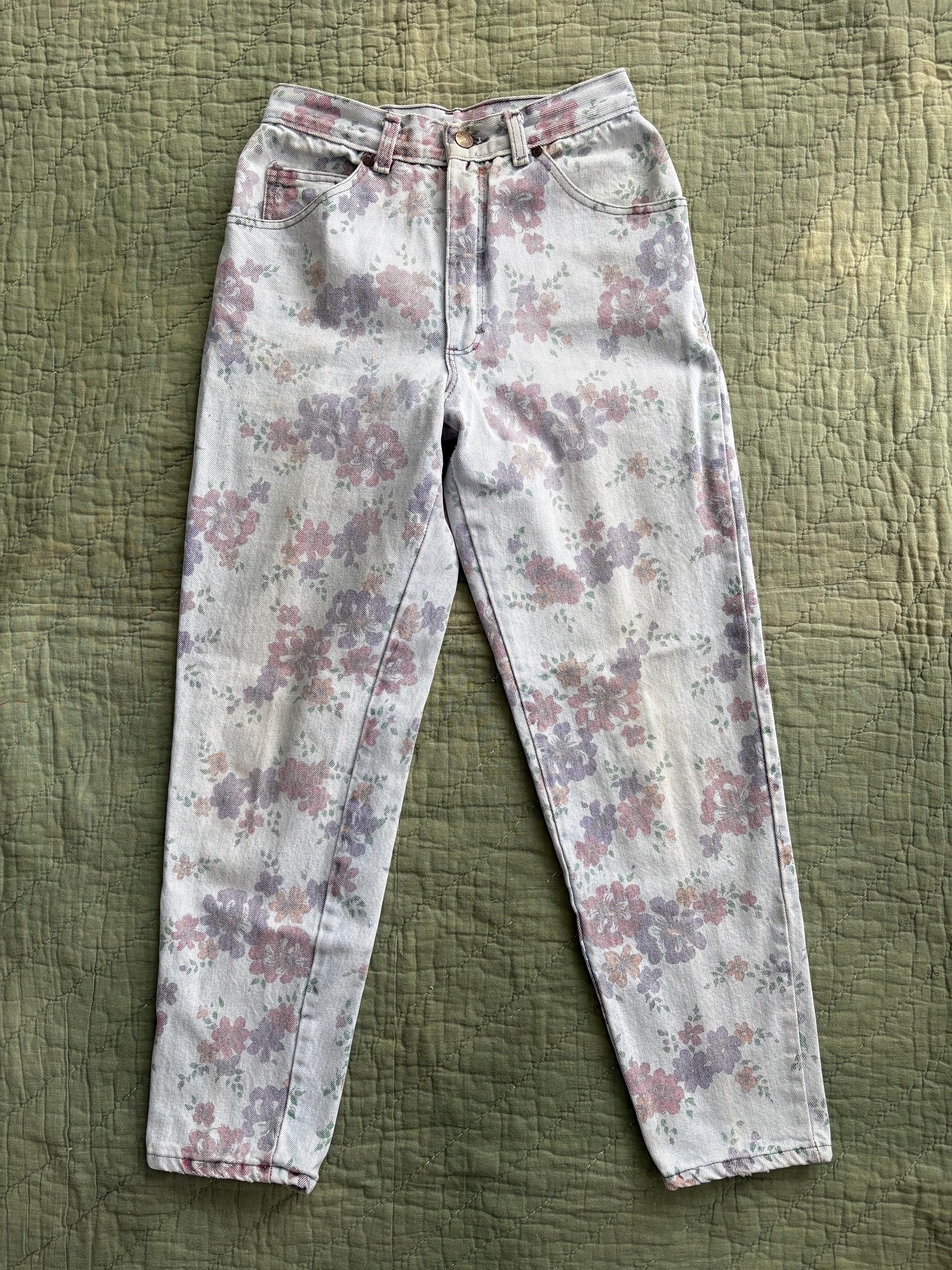 Vintage 1990s Zena Floral Print Jeans Waist 26” / 90's Light Wash