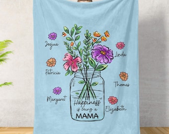 Manta con jarrón para el Día de la Madre, regalo personalizado con el nombre de los niños