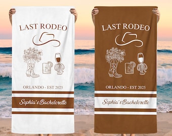 Toalla de playa "Last Rodeo Bachelorette": regalo personalizado para fiesta vaquera