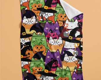 Manta de Halloween kawaii con diseño de gato espeluznante, decoración otoñal para el hogar