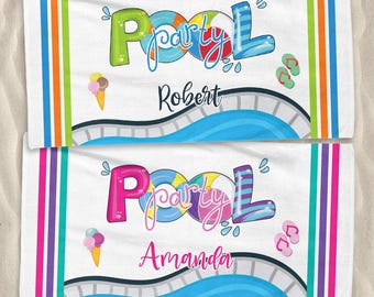 Toalla de playa personalizada para fiesta en la piscina, regalo de verano, nombre para niños