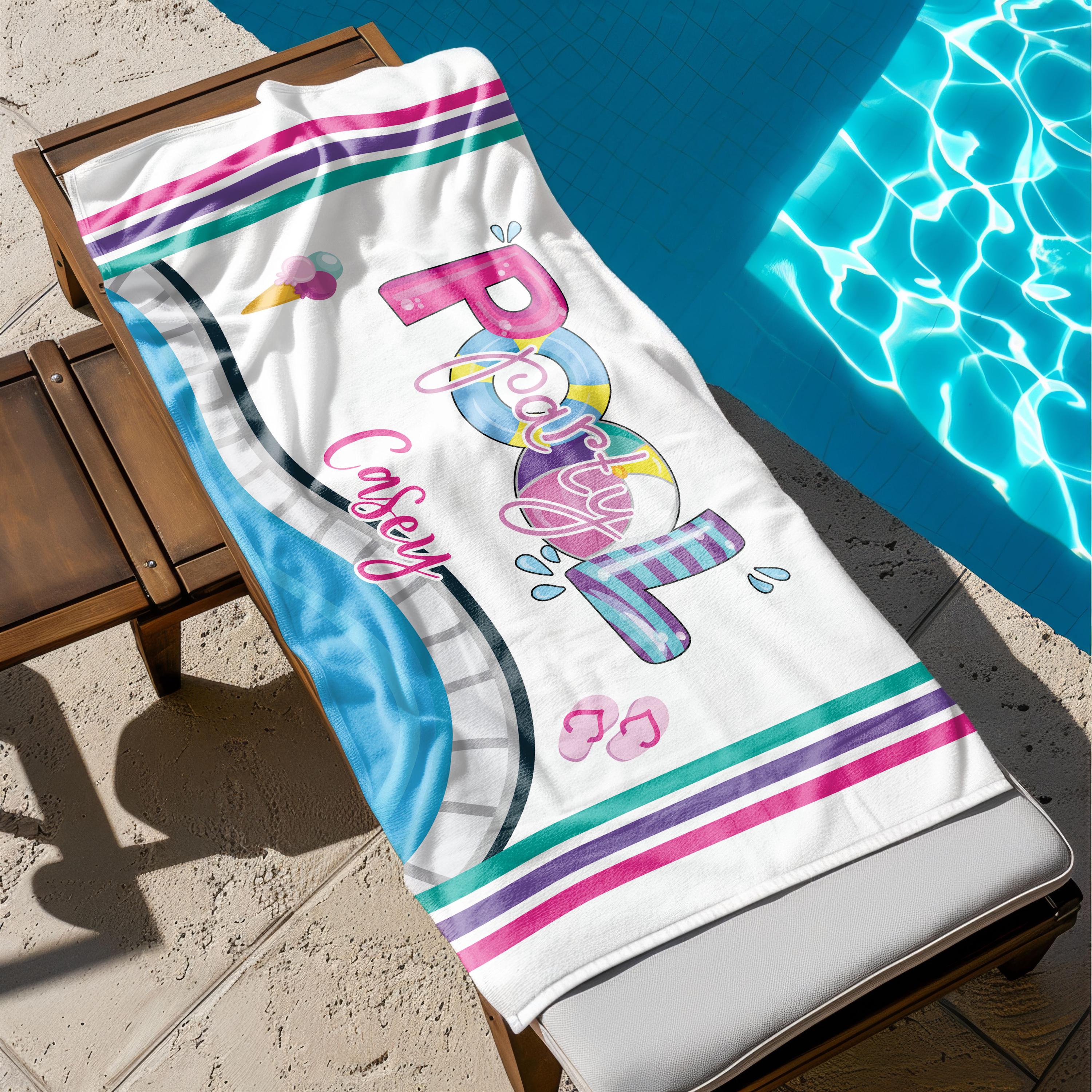 Pool Party Beach Towel Personalized, Summer Birthday Gift, Kids Name Beach Towel, Beach Birthday, Matching Cousin Crew Gift,Pool Party Decor