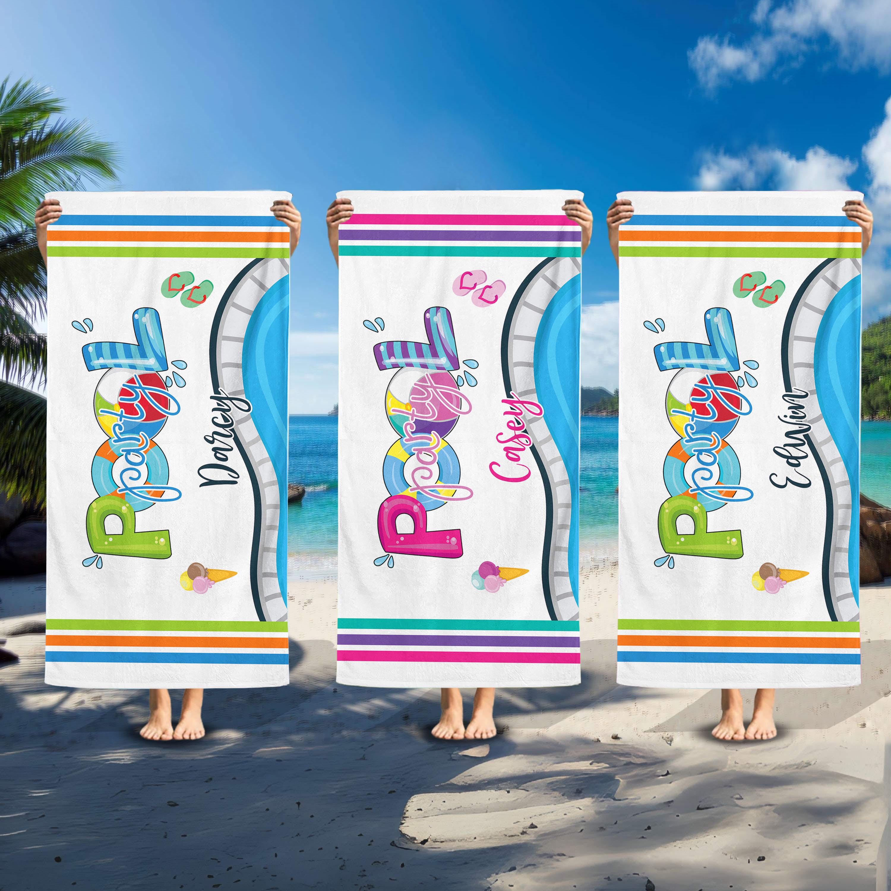 Pool Party Beach Towel Personalized, Summer Birthday Gift, Kids Name Beach Towel, Beach Birthday, Matching Cousin Crew Gift,Pool Party Decor