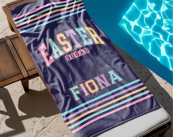 Toalla de playa personalizada del equipo de Pascua, regalo para fiesta en la piscina de primavera