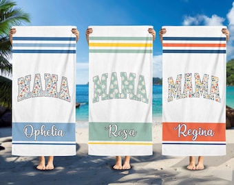 Toalla de playa con el nombre de mamá, regalo de verano para mamá