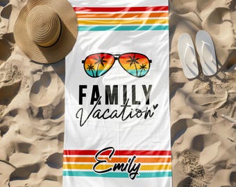 Toalla de playa para vacaciones familiares, viaje de verano personalizado