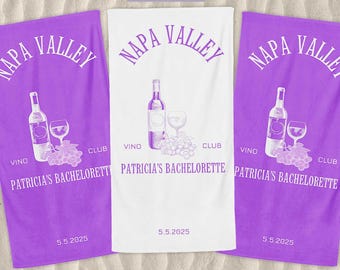 Toalla de playa personalizada para despedida de soltera en Napa: decoración para viajes de vino