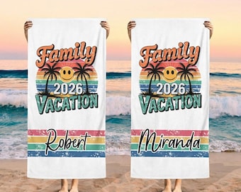 Toalla de playa personalizada para las vacaciones familiares de 2026, regalo para el viaje de verano