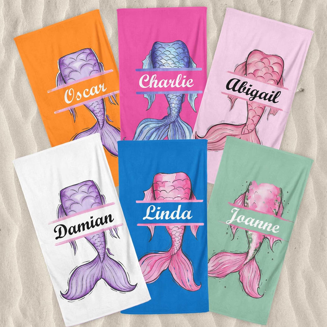 Beach Towel With Caption Mermaid Squad