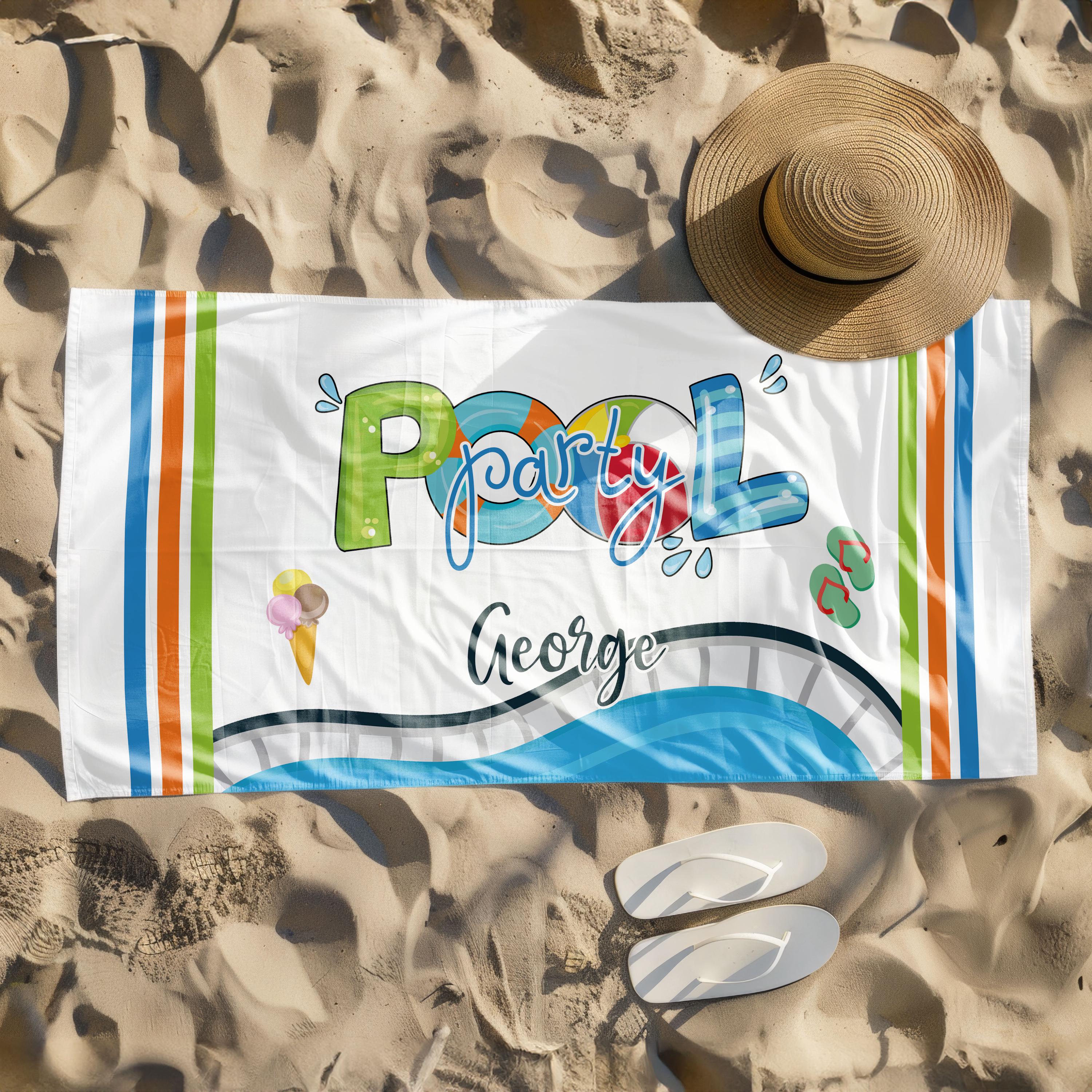 Pool Party Beach Towel Personalized, Summer Birthday Gift, Kids Name Beach Towel, Beach Birthday, Matching Cousin Crew Gift,Pool Party Decor