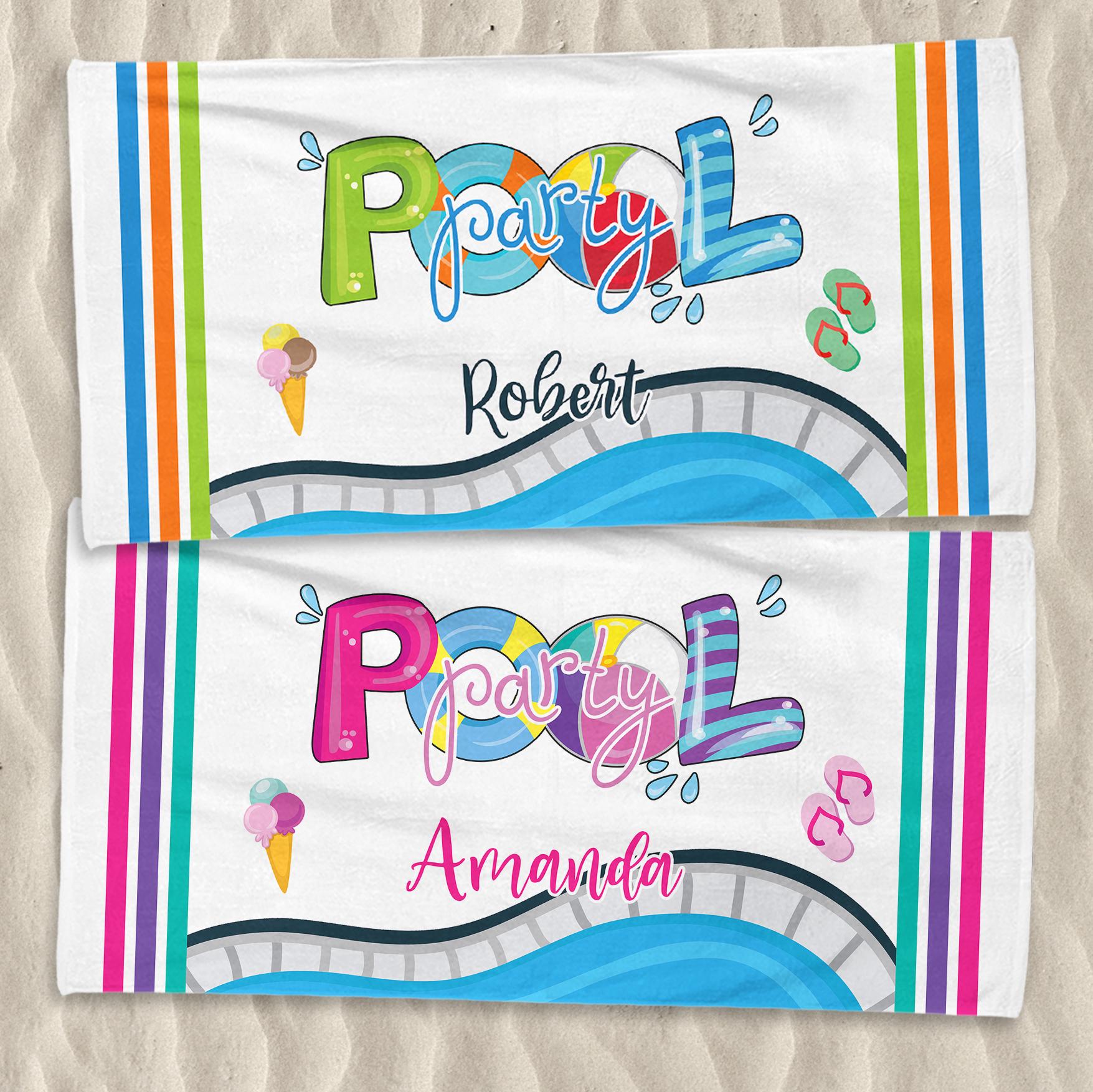 Pool Party Beach Towel Personalized, Summer Birthday Gift, Kids Name Beach Towel, Beach Birthday, Matching Cousin Crew Gift,Pool Party Decor