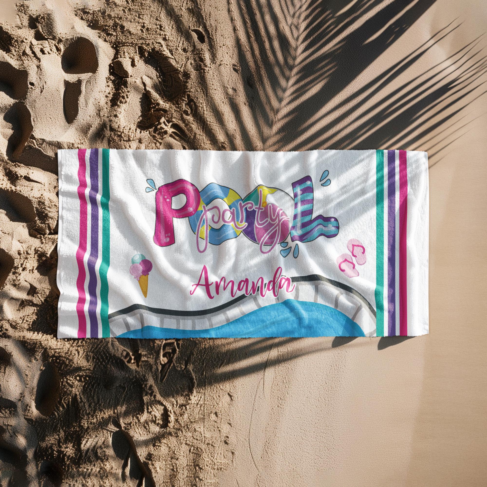 Pool Party Beach Towel Personalized, Summer Birthday Gift, Kids Name Beach Towel, Beach Birthday, Matching Cousin Crew Gift,Pool Party Decor