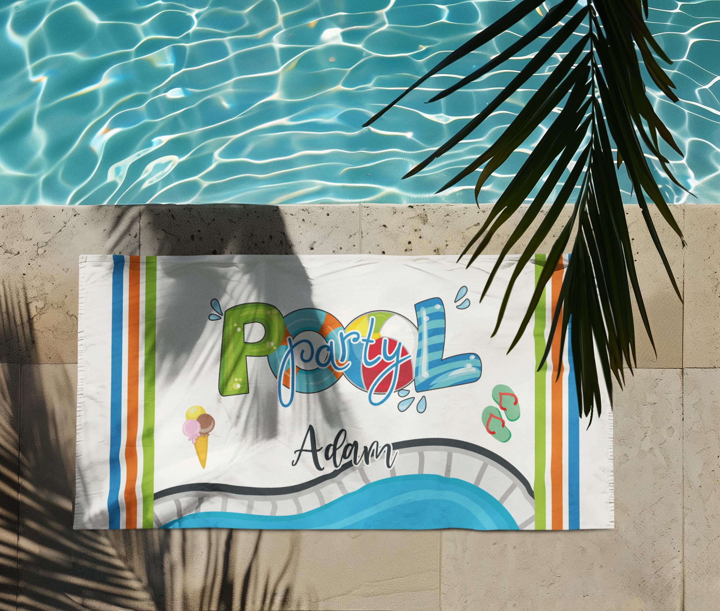 Pool Party Beach Towel Personalized, Summer Birthday Gift, Kids Name Beach Towel, Beach Birthday, Matching Cousin Crew Gift,Pool Party Decor