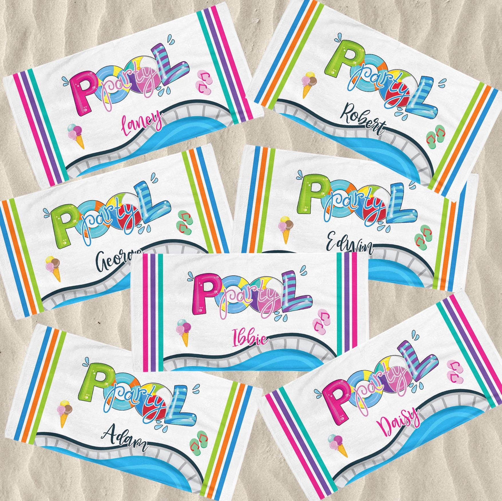 Pool Party Beach Towel Personalized, Summer Birthday Gift, Kids Name Beach Towel, Beach Birthday, Matching Cousin Crew Gift,Pool Party Decor