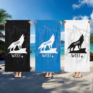 Custom Wolf Beach Towel,Personalized Family Vacation Gift